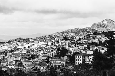 High angle shot of townscape against sky