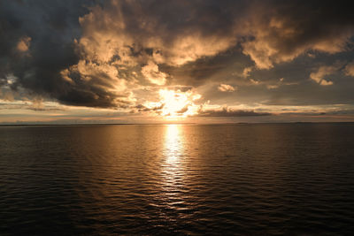 Scenic view of sea against sky at sunset