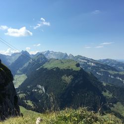 Scenic view of mountains against cloudy sky