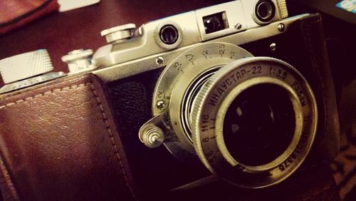 Close-up of machine on table