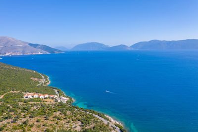 Scenic view of sea against clear blue sky