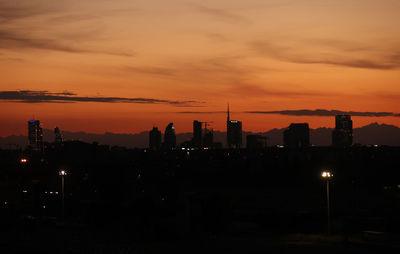 Silhouette buildings against sky during sunset