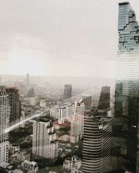 High angle view of buildings against sky