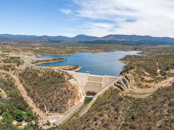 Cotter dam wall and reservoir near canberra in the australian capital territory, australia, drought