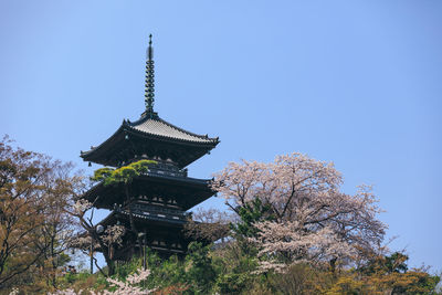 Low angle view of traditional building against blue sky