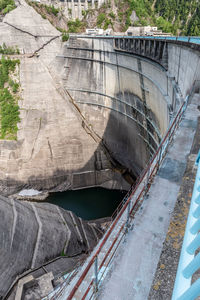 High angle view of dam by river