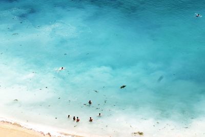 High angle view of people swimming in sea