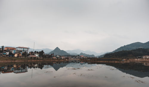 Built structure with mountains in background