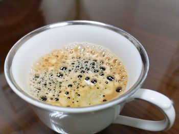 High angle view of coffee on table