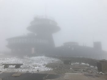 Scenic view of sea against sky during winter