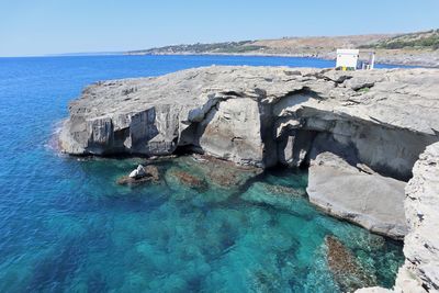 Scenic view of sea against clear sky