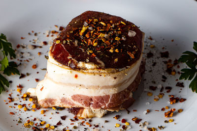 Close-up of cake in plate on table