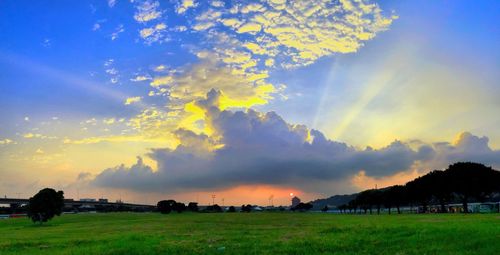 Scenic view of field against sky during sunset