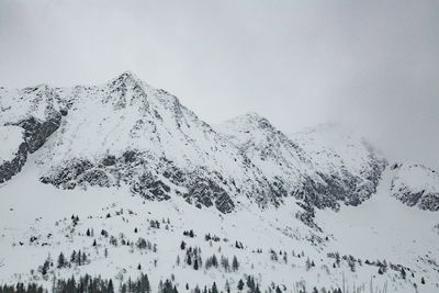 Scenic view of snow covered mountains against sky