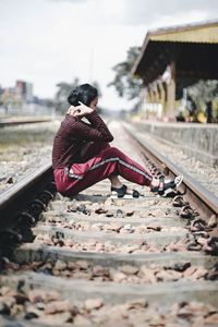 Surface level of person on railroad track