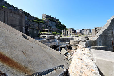 Old ruins against clear blue sky