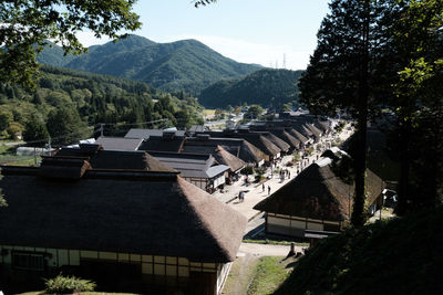 High angle view of built structure against trees