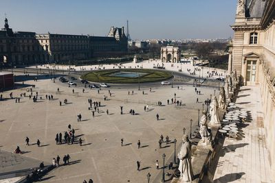 High angle view of people at musee du louvre