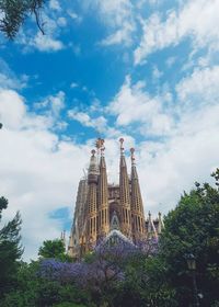 Low angle view of temple against cloudy sky