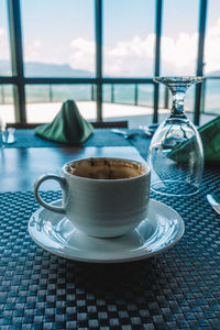 Close-up of coffee served on table