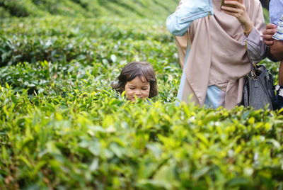 A child of close up view with her mother