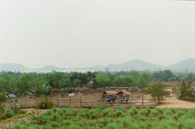 Built structure on field against clear sky