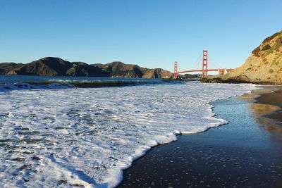 Bridge over river against clear sky