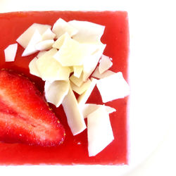 High angle view of chopped fruits in plate