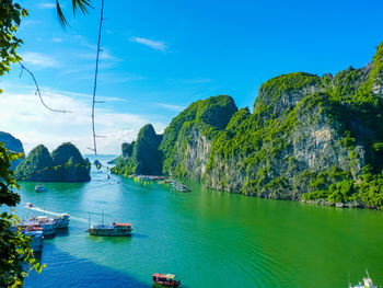 Scenic view of bay against sky