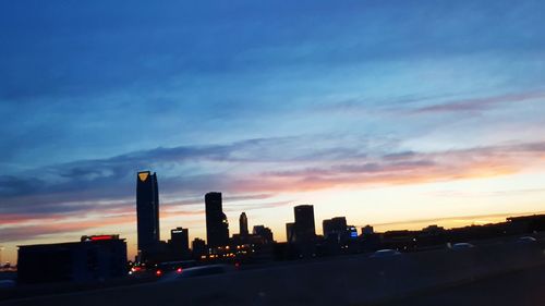 City skyline at sunset