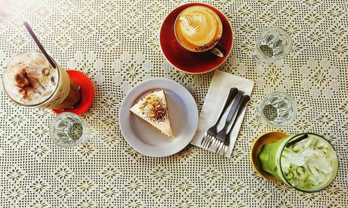 High angle view of breakfast on table