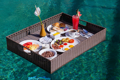 High angle view of food on table