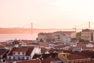View of suspension bridge in city