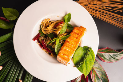 High angle view of meal served in plate