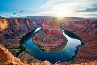 Aerial view of rock formations at sunset