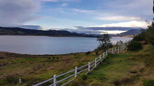 Scenic view of lake against sky