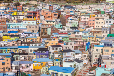 High angle view of buildings in city