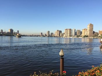 Cityscape against clear sky