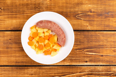 High angle view of food in bowl on table