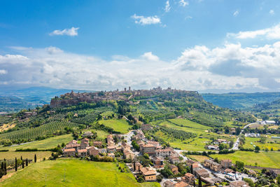 High angle view of townscape against sky