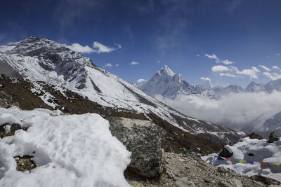 Ama dablam seen from the trail to everest base camp in nepal.
