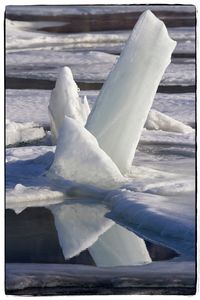 Close-up of snow on lake