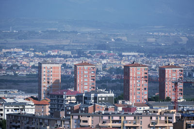 High angle view of cityscape against sky