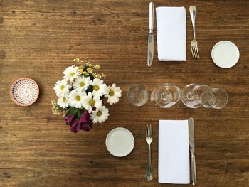 High angle view of flowers on table