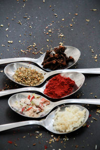 High angle view of food on table