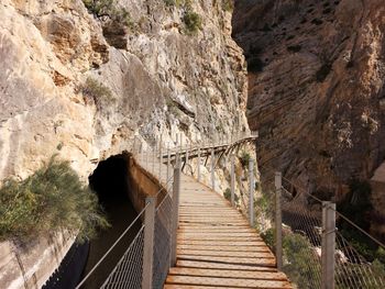 Footbridge over rock formation