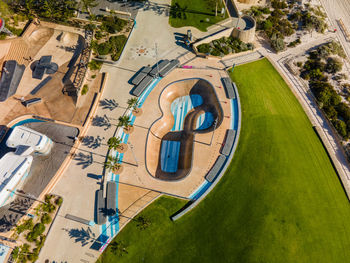 High angle view of swimming pool in building