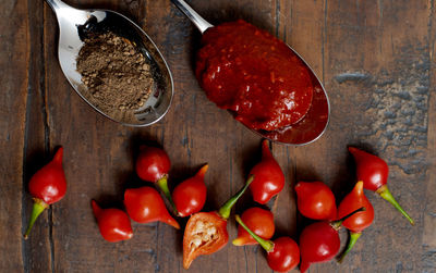 High angle view of tomatoes on table