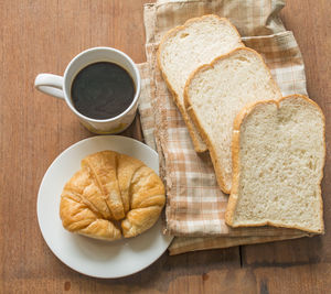 High angle view of breakfast on table