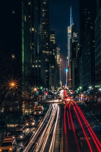 Light trails on city street at night